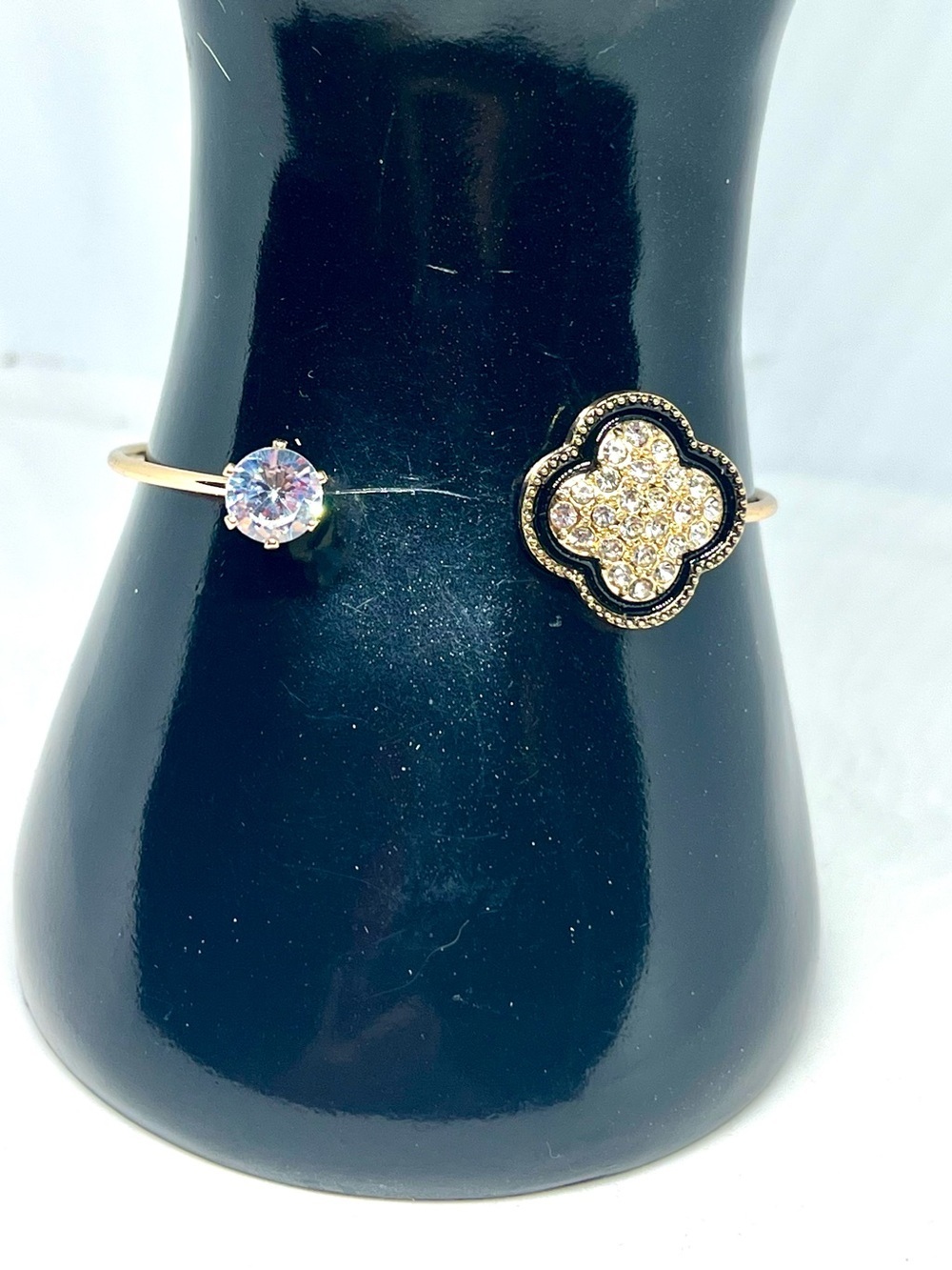 Gold Clover Crystal Open Cuff Bracelet - Unbranded